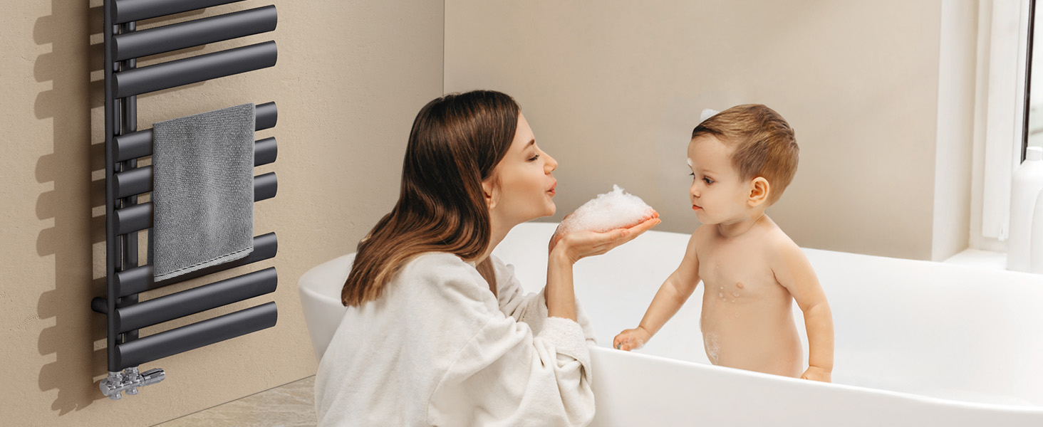 Овальний електричний рушникосушар EMKE 1120x400 мм, антрацит, 408 Вт