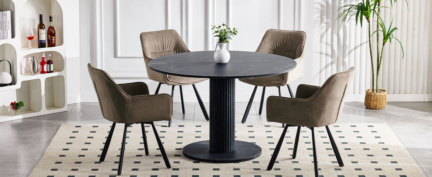 Набір обідніх крісел 6 шт. з поворотним механізмом, крісла з підлокітниками, поворот на 360°, м'яке крісло з велюру, для вітальні, кухні, робочого кабінету, спальні, коричневе, 6 шт.