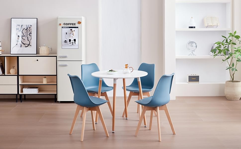 Набір з 6 сучасних стільців для їдальні, кухонних стільців з м'яким сидінням та буковими ніжками для спальні, вітальні, їдальні, кухні