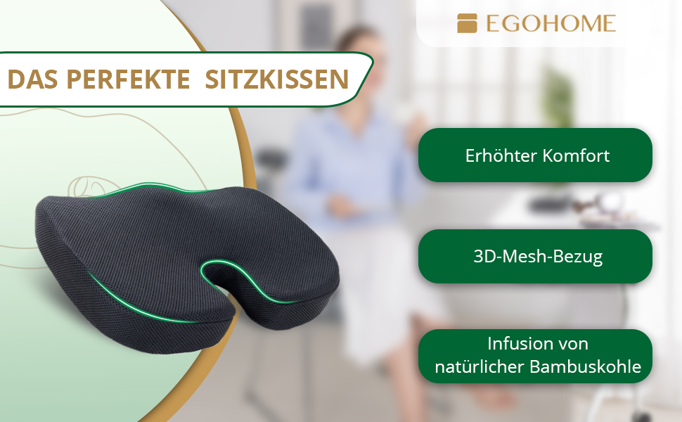 Подушка для сидіння EGOHOME з Memory Foam, клиноподібна для підтримки спини (70-90 кг), дихаюча, знімний чохол - для офісного крісла, стільця