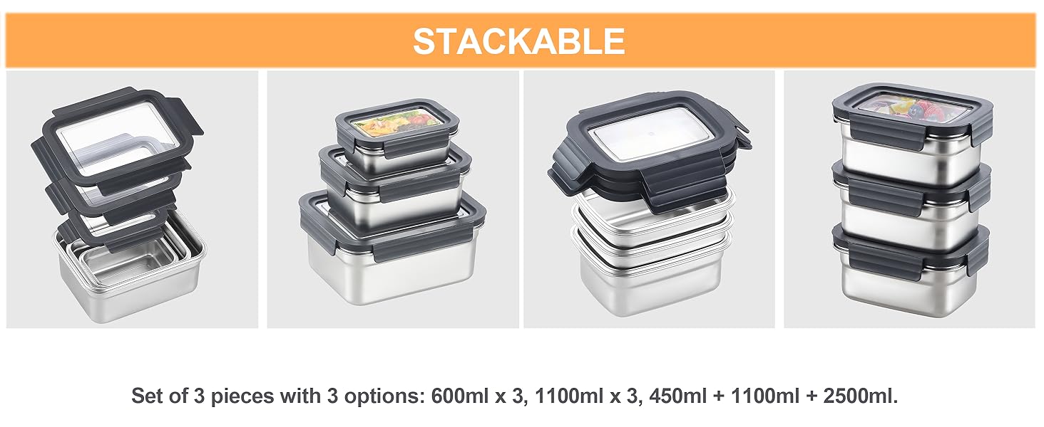 Набір контейнерів для їжі Misichao з нержавіючої сталі (3 шт x 600 мл) - герметичні, для кухні та обіду