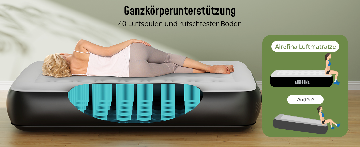 Надувне ліжко Airefina для 1 особи з вбудованим насосом, 99x190x46 см. Гостьове ліжко, компактне, з сумкою для перенесення, до 295 кг.