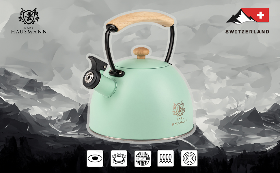 Електричний чайник Karl Hausmann 2.5L з автоматичним свистком - нержавіюча сталь, для Induktion, Gas та Electric плит