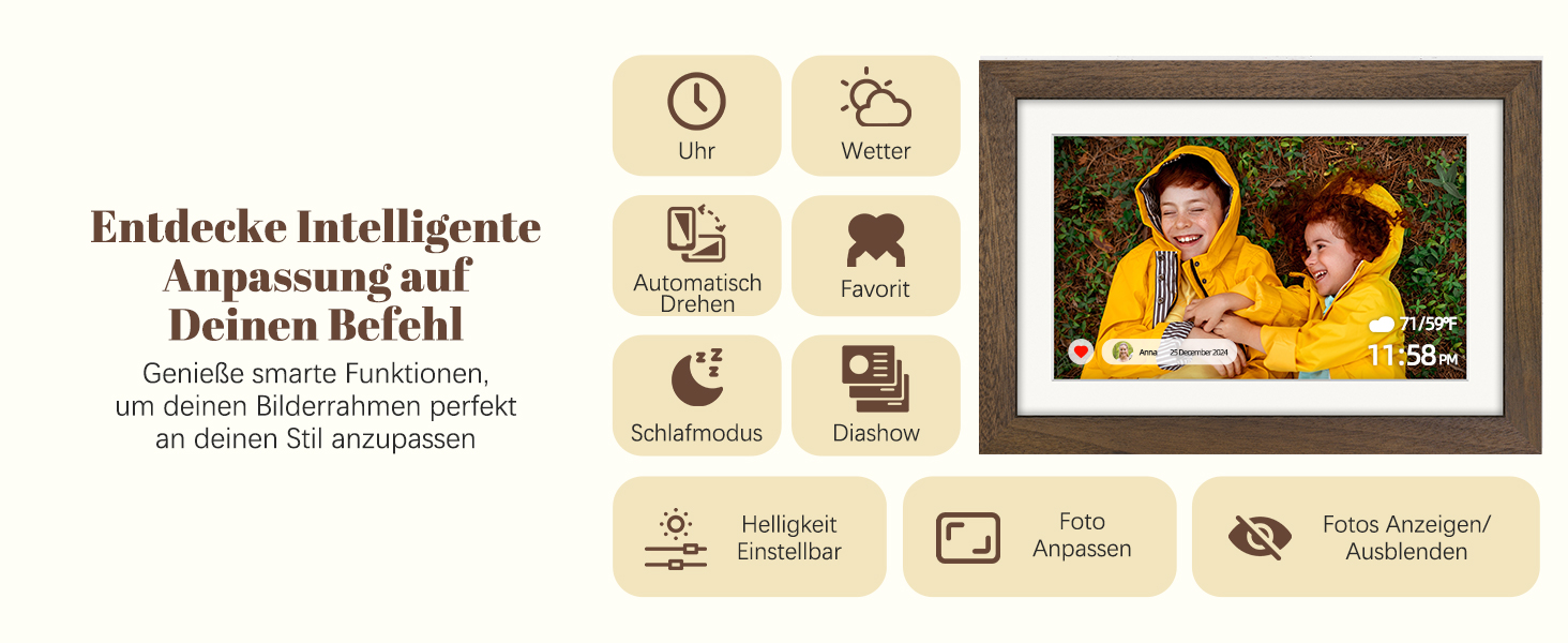 Цифровий фоторамка Eptusmey 10.1 дюймів з Wi-Fi, дерев'яний корпус з дуба, 32GB, HD IPS сенсорний екран 1280x800, відтворення фото/відео через Uhale APP, подарунок для чоловіків та жінок, колір A-Білий