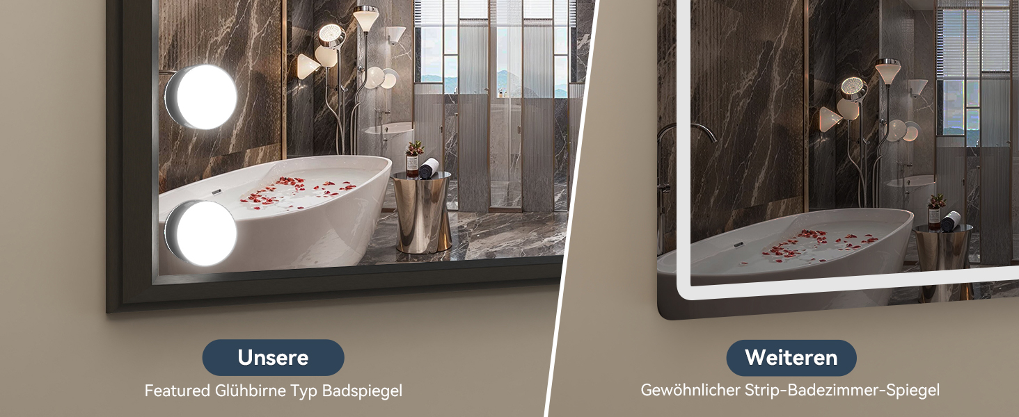 Дзеркало для ванної кімнати YOURLITE з LED-підсвічуванням 100x60 см, сенсорне управління, годинник, антизапотівання, 3 кольори світла, регулювання яскравості, функція пам'яті, білий/чорний