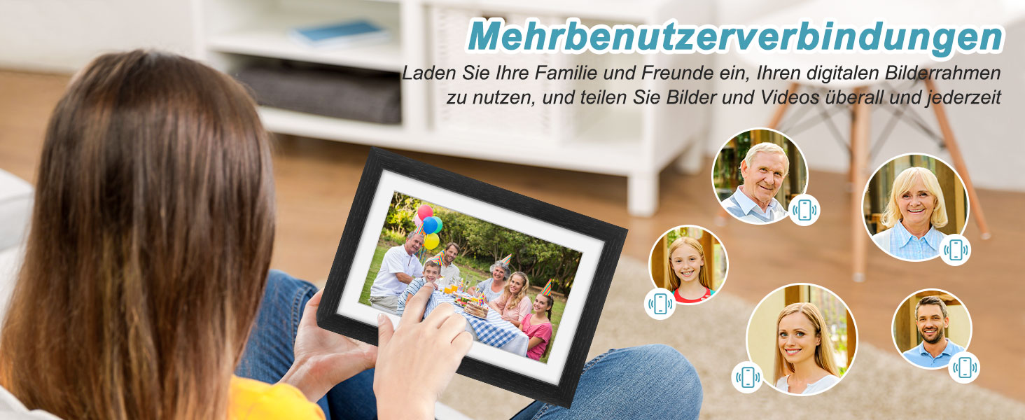 Цифровий рамка для фотографій з дерева, Wi-Fi, 32GB, 10.1 дюйма, IPS сенсорний екран, Frameo APP, подарунок, дуб (чорний дуб)