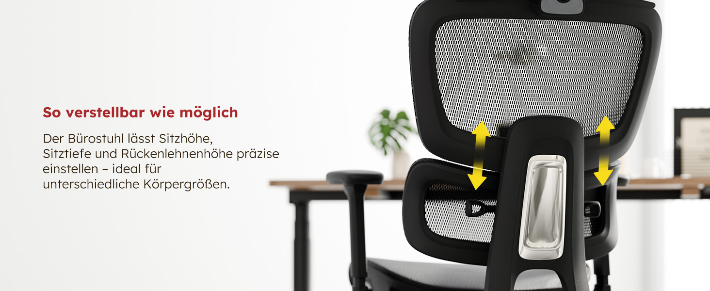 Ергономічне крісло для офісу Voll-Mesh з підголівником, підставкою для ніг, регульованою спинкою, підлокітниками, автоматичною поперековою підтримкою, PU-колесами, поворотним на 360°, до 150 кг, чорне