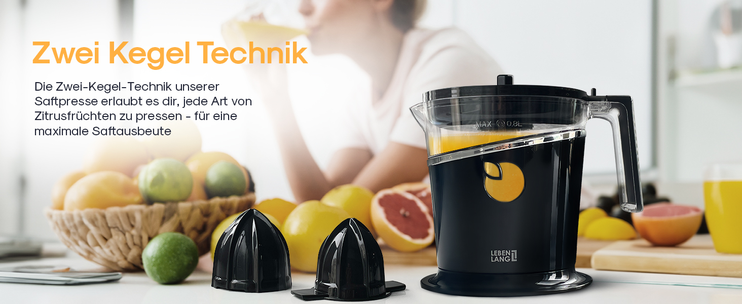 Електрична соковитискачка LEBENLANG 800мл з регульованим ситом: для цитрусових, апельсинів, лимонів та інших фруктів. Чорний колір
