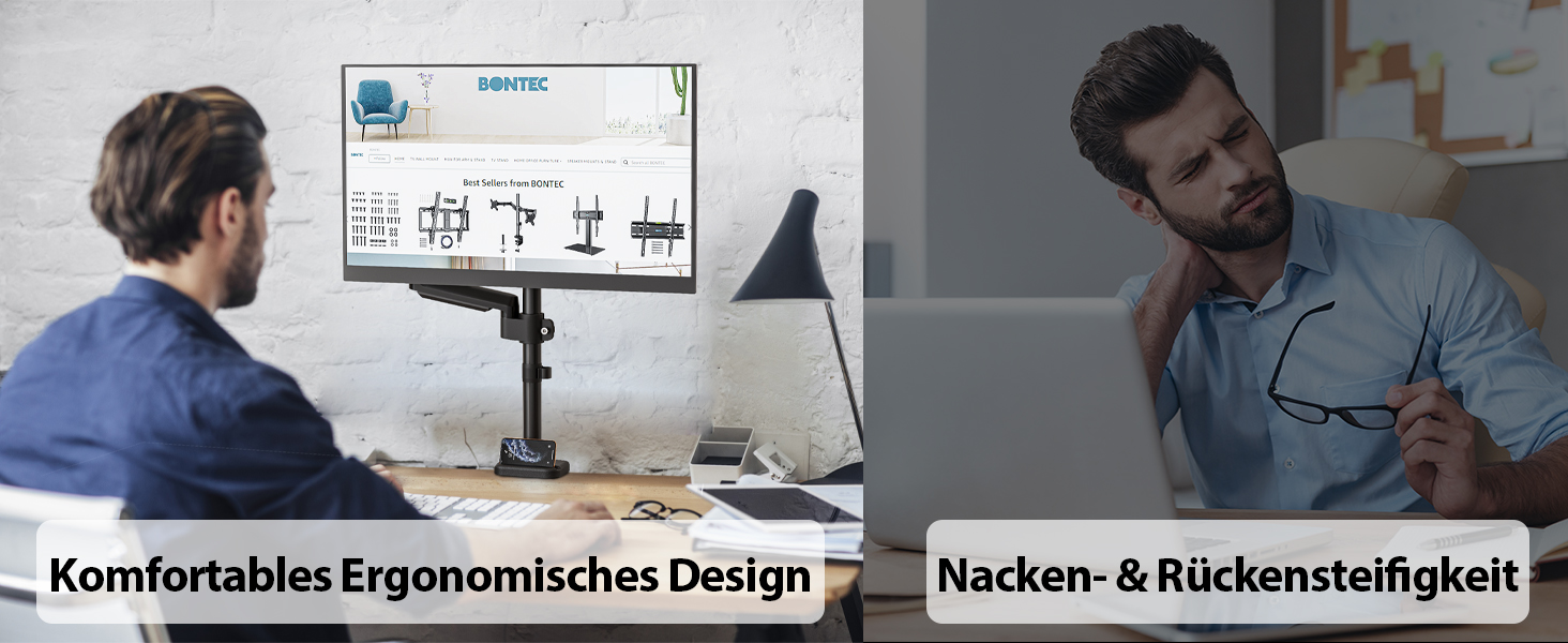 Підставка для монітора BONTEC для 2 моніторів, 13-32 дюйми, LED/LCD, 3-9 кг, регулювання висоти, нахил, поворот, VESA 75/100 мм