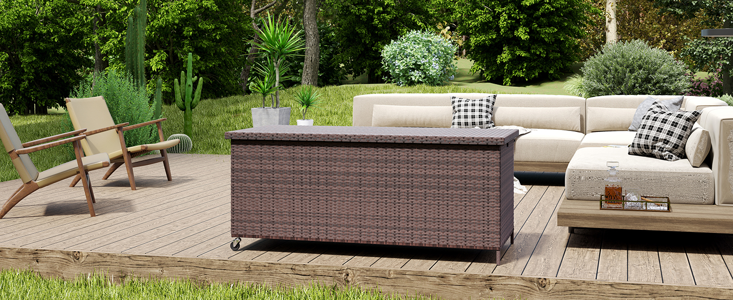 Водонепроникний садовий ящик-бокс UDPATIO з колесами 480л (138x61 см), коричневий - для саду, балкону, зберігання