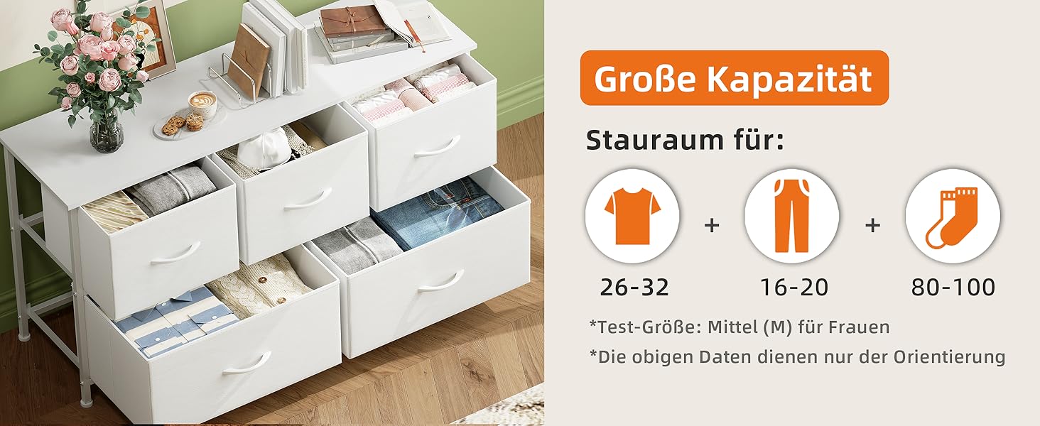 Тумбочка з шухлядами Somdot, тканинна тумбочка, біла тумбочка для спальні, вітальні, прихожої, 5 шухляд, 30x100x52.5 см