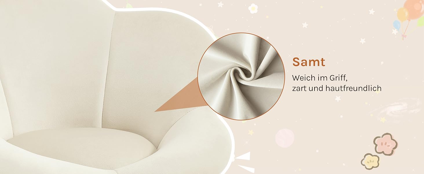 Дитячий стілець WOLTU для столу, комп'ютера, косметичного столика, регульований по висоті, оксамит, бежевий для дитячої кімнати та дому