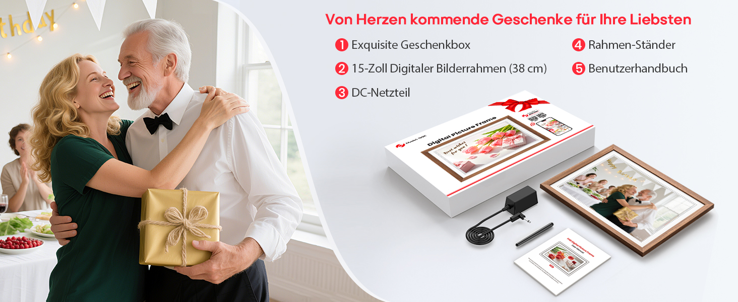 Frameo Цифровий фоторамка 10,1 дюйма, HD 1280*800 IPS сенсорний екран, 32GB пам'ять, автоповорот, Frameo App для обміну фото та відео, 15 дерев'яних текстур (білий)