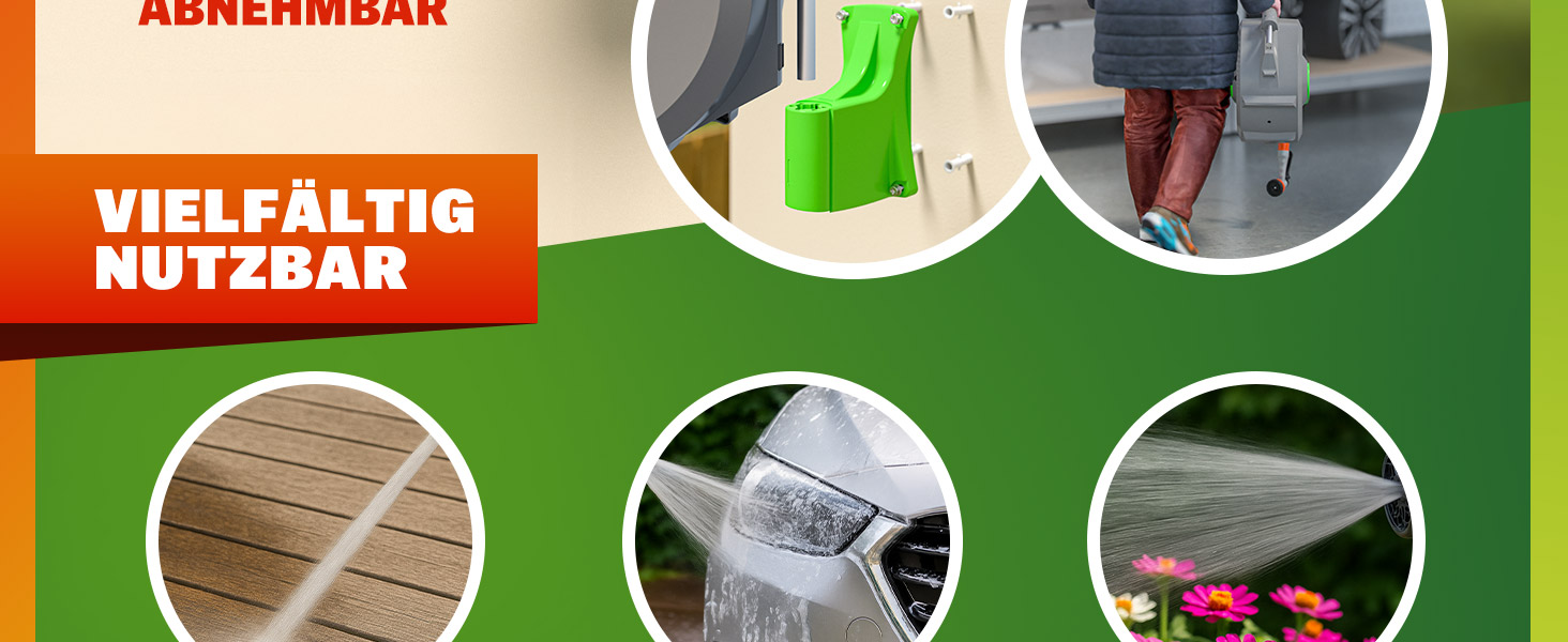 Шланговий барабан Gardebruk® 20м + 2м з кріпленням для стіни, 1/2', для саду, багатофункціональна ручна лійка, система подачі та намотування шланга