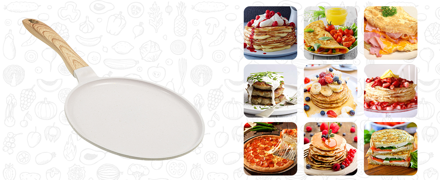 Сковорода для крепів та панкейків JEETEE з гранітно-антипригарним покриттям, 28 см, бежева