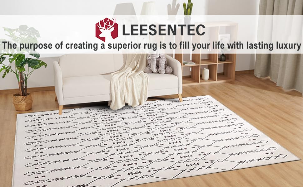 Килим Leesentec з коротким ворсом, абстрактний, протиковзкий, 200x250см/160x200см, бежевий/слонова кістка, для вітальні/їдальні