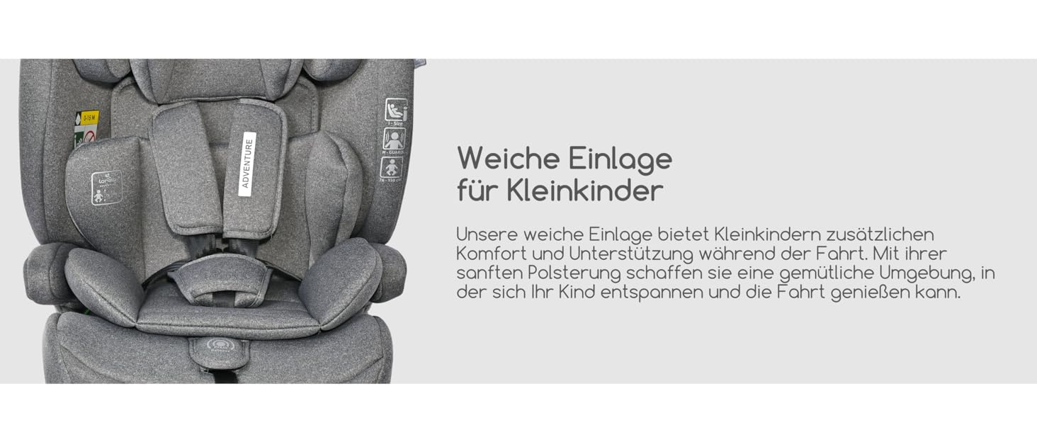 Автокрісло Lorelli Adventure i-Size 9-36кг, сіре - з регульованою підголівником та 5-точковим ременем безпеки