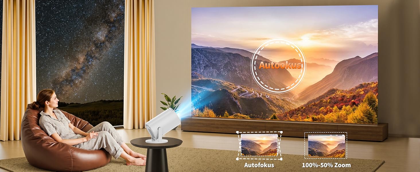 Портативний проєктор Mini Beamer 4K Full HD 1080P з 5G WiFi 6, Bluetooth 5.4, автоматичною корекцією трапецеїдальних спотворень, поворотом 270°, підтримкою USB/Laptop/PC, з пультом та мишкою. Чорний (Білий)