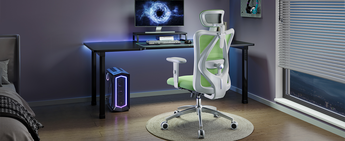 SIHOO Ергономічне крісло для офісу, обертовий стілець з регульованою поперековою підтримкою, підголовником та підлокітниками, регулюванням висоти та функцією гойдання, для здоров'я спини, до 150 кг