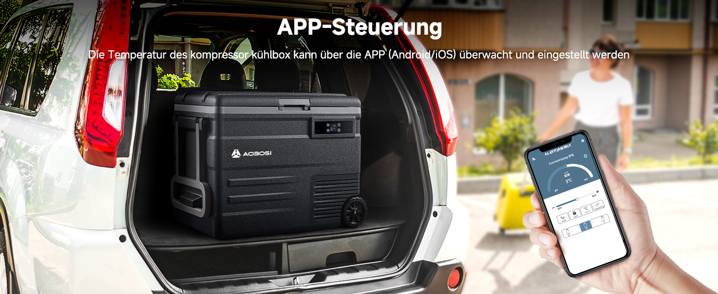 Автомобільний компресорний холодильник AAOBOSI 65л з Wi-Fi, LED, -20°C/+20°C, 12/24V/220V, на колесах для авто, кемпінгу, подорожей