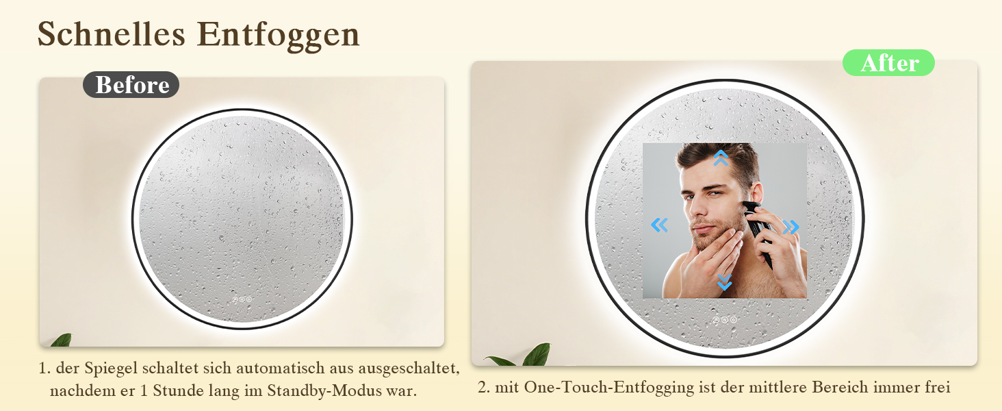 Дзеркало для ванної кімнати з підсвічуванням LED, кругле, 50 см, сенсорне керування, регулювання яскравості, функція пам'яті, захисне скло HD, захист від вибуху, Bluetooth, антизапар, металевий каркас, 60x60 см