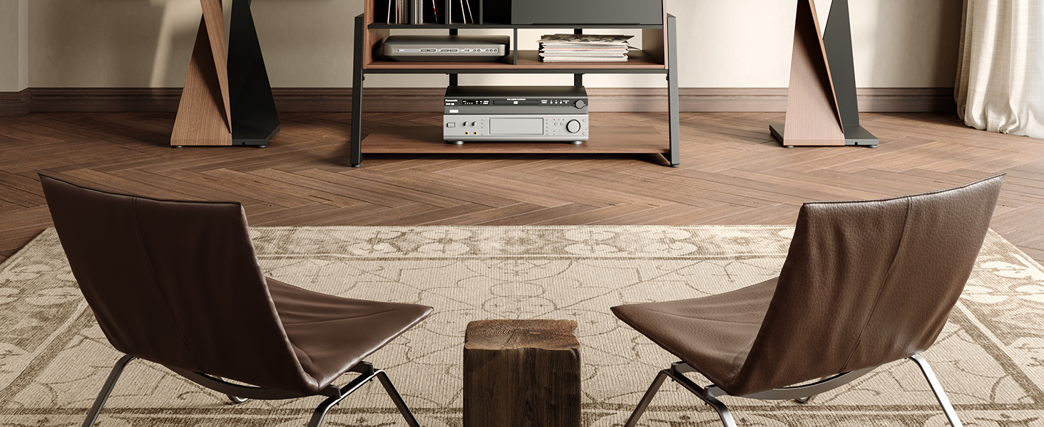 Стіл для програвача FITUEYES DESIGN з дерева, велика тумба Hi-Fi з висувною дверцятами, полиця для 120 платівок, вантажопідйомність 50 кг, серія Eiffel
