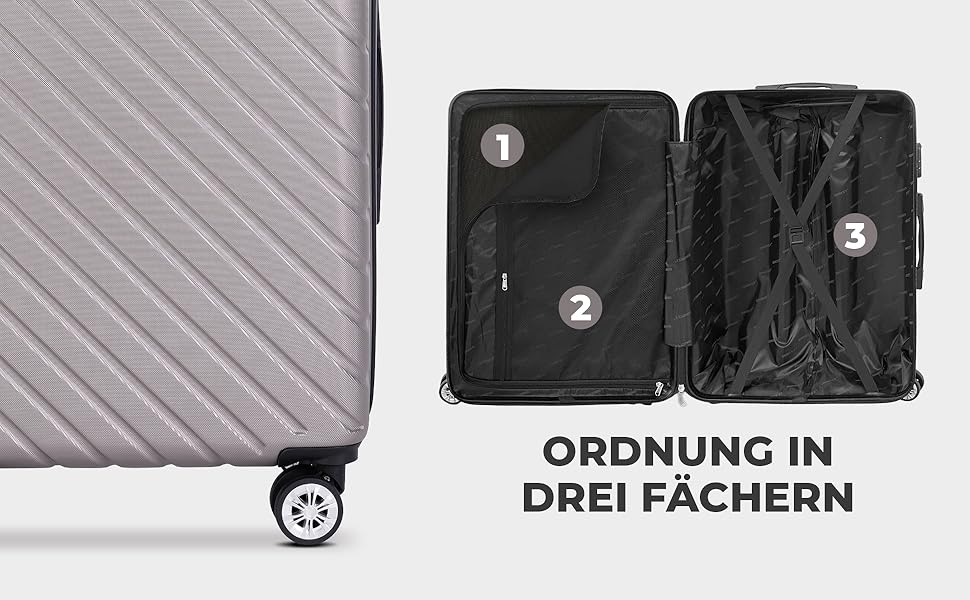 Набір валіз Onbest 3 шт. XXL (20', 24', 28') з ABS пластику – міцні та легкі валізи з колесами. В комплекті: валіза, ролтоп, валіза-ролкер + цифрова вага. Колір: шампань