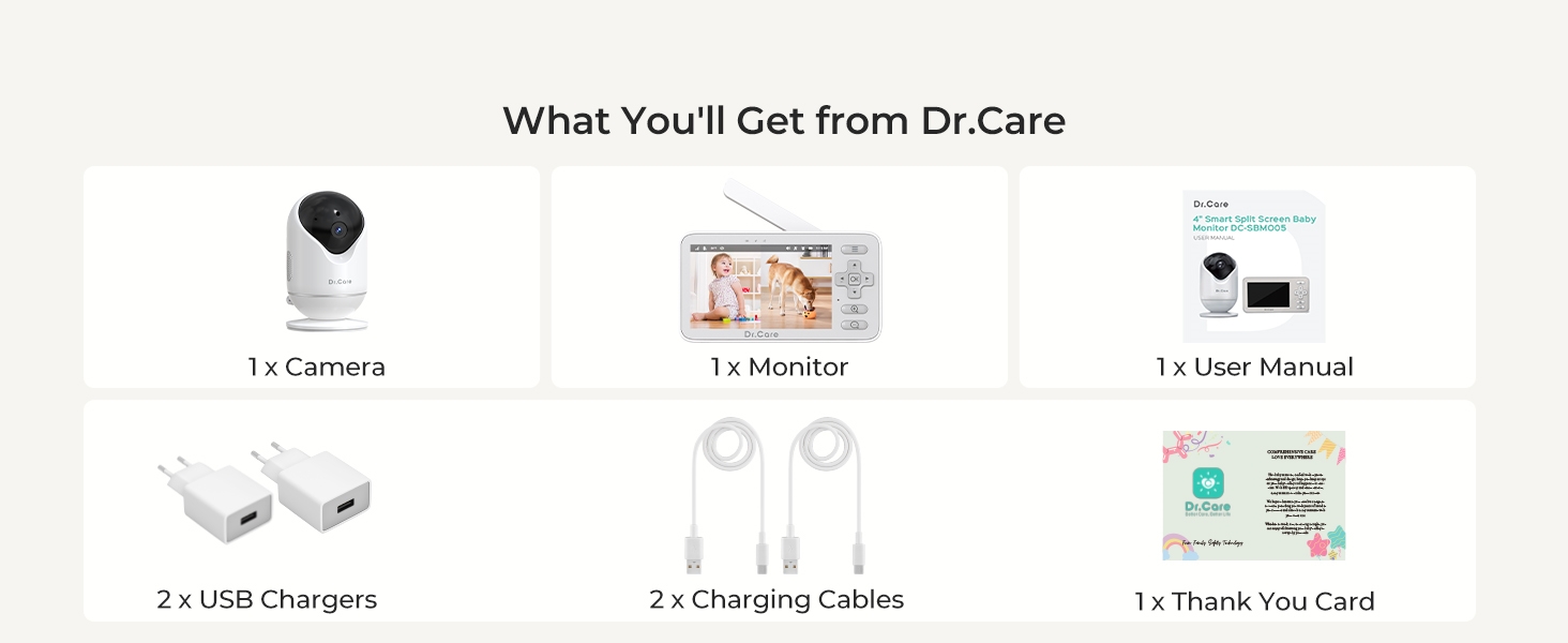 Відеоняня Dr.Care VistaView Lite WLAN з App-керуванням, Full HD 1080P камера, розділений екран 720P, датчик руху та ІК-нічний зір (монітор 4