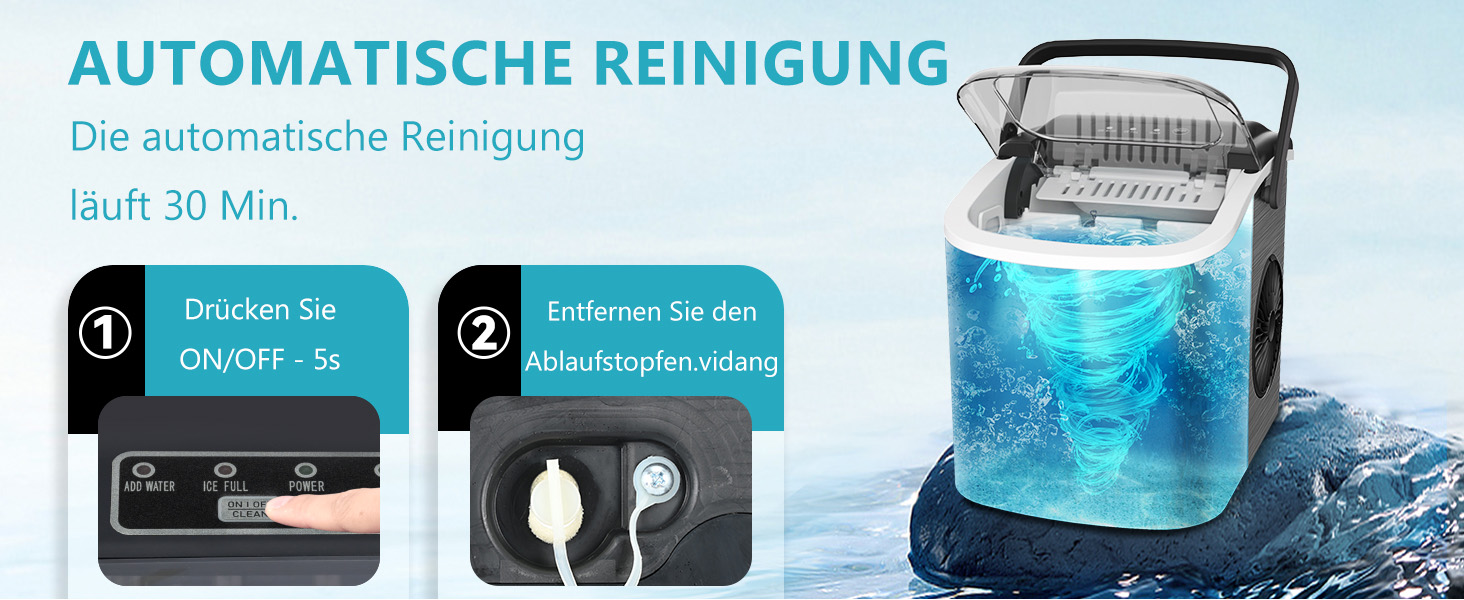 Машина для приготування льоду EUHOMY, 12 кг/24 год, чорна, з нержавіючої сталі, самоочищення, 9 кубиків за 6 хвилин