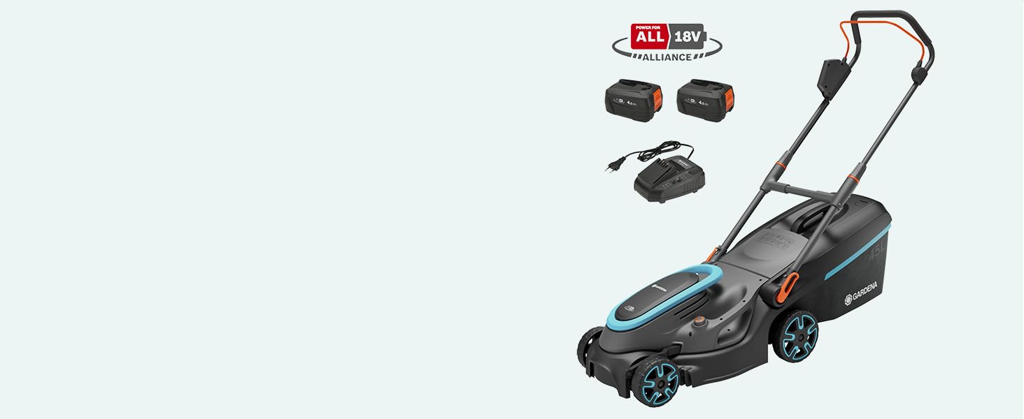 Акумуляторний газонокосарка Gardena PowerMax 37/36V P4A Ready-to-Use Set (14638-20) 37см, 350м², 45л, 2023