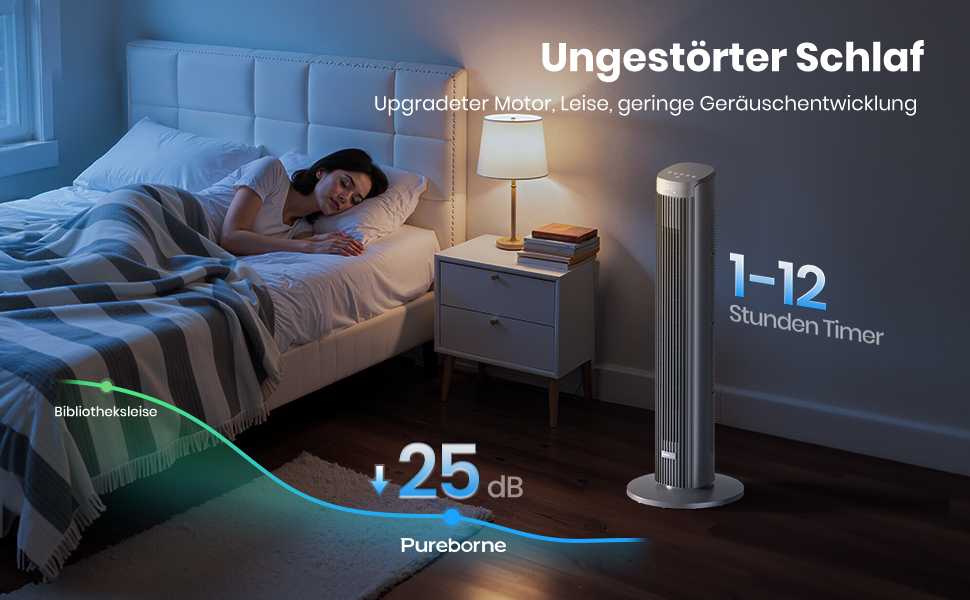 Турбовентилятор Leiser з осциляцією 90°, пульт дистанційного керування та Wi-Fi, 4 швидкості та 4 режими, таймер 12 годин, сірий, 91 см