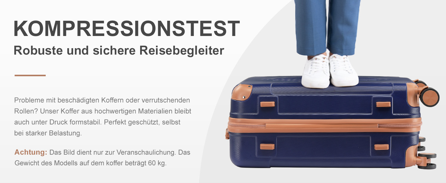 Набір валіз LEADZM 4 шт. з жорстким корпусом, ABS, з колесами, великий, набір валіз з жорстким корпусом, валізи та ролери з косметичкою (темно-синій/коричневий, набір валіз 4 шт. (смужки))