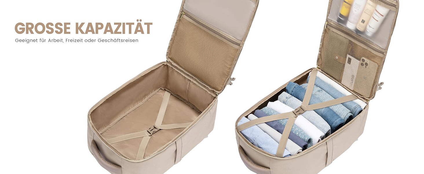 LOVEVOOK Рюкзак ручної поклажі, 40L, для подорожей та бізнесу, водонепроникний, 17.3 дюйми, для жінок, зелено-бежевий (40x20x25 см)