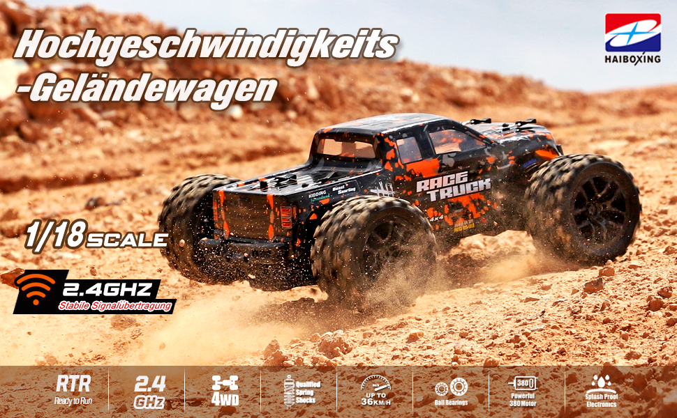 Радіокерований позашляховик Haiboxing 1/18 4WD 36 км/год, монстр-трак, водонепроникний, для дітей та дорослих