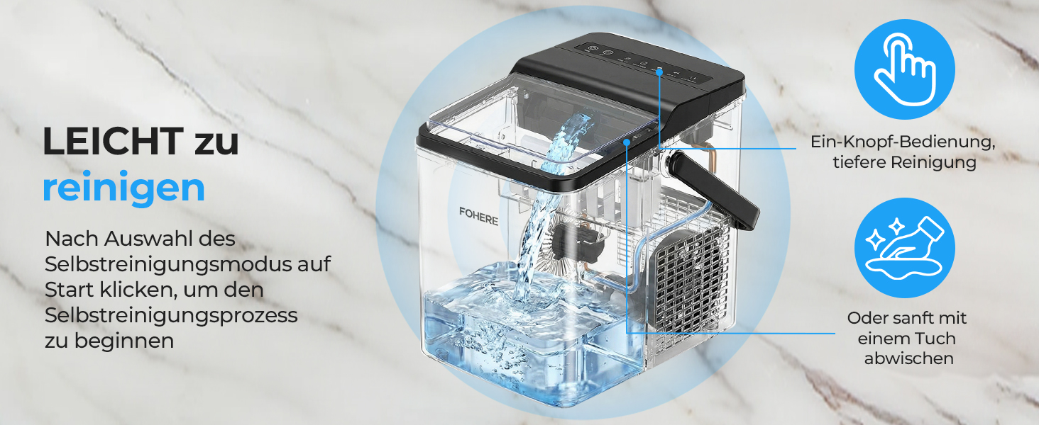 Льодогенератор Fohere портативний з ручкою, 14 кг/24 год, кулі 9 шт за 5 хв, 2 розміри, самоочищення, для дому, кухні, офісу, кемпінгу, вечірок
