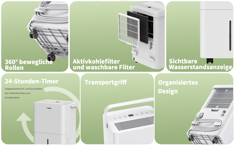 Електричний осушувач повітря Uhome 12L - 54м³, автоматичне вимкнення, сенсор вологості, режим сушіння, фільтр з активованим вугіллям