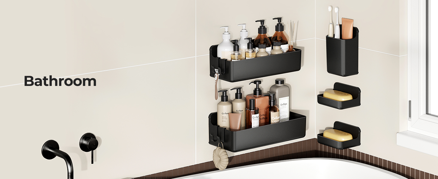 Поличка для душу Orimade без свердління, нержавіюча сталь, 5 шт., тримач для шампуню, велика місткість, чорний ABS пластик, 5 шт.