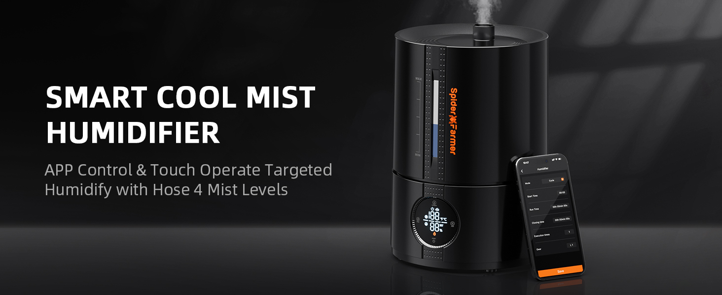 Зволожувач повітря Spider Farmer Neuer 5л для рослин, теплиці, кімнати з гігрометром та автовимкненням, чорний