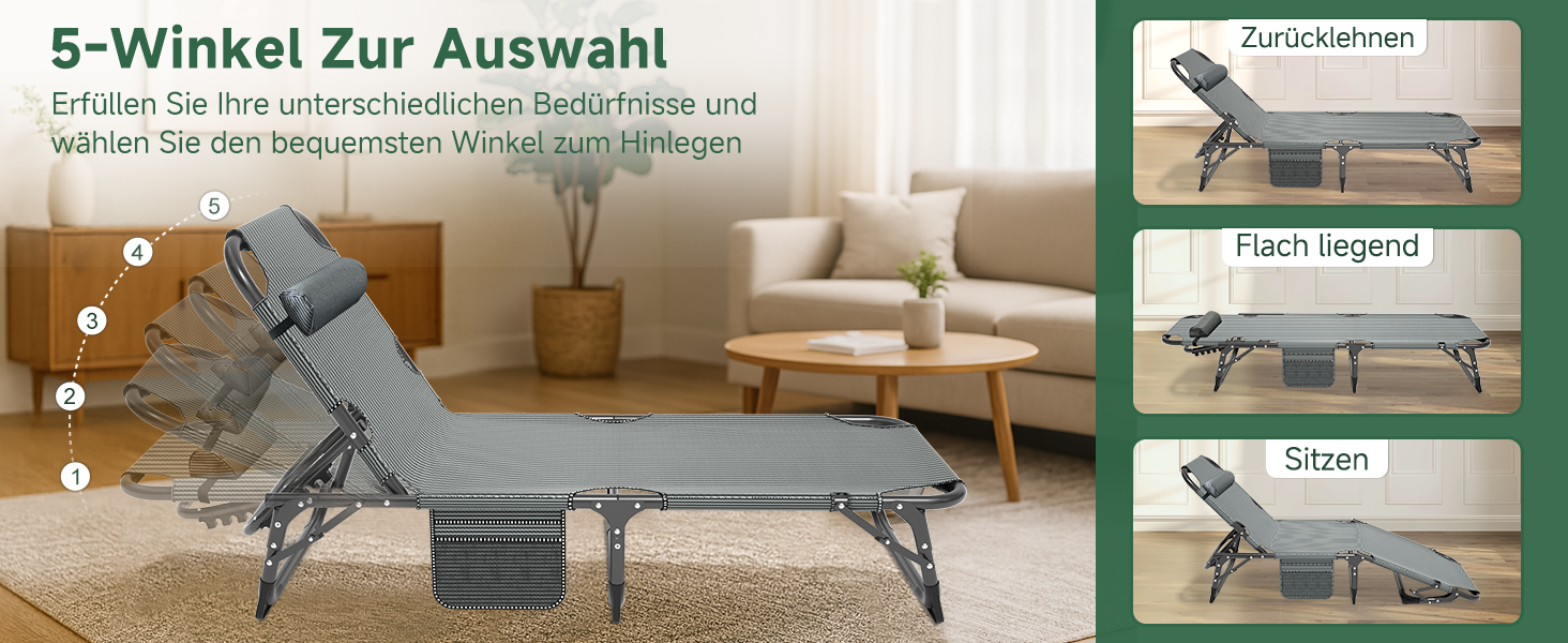 Складаний лежак для саду, 200 кг, з матрацом та підголівником, для балкону, саду, кемпінгу, блакитний