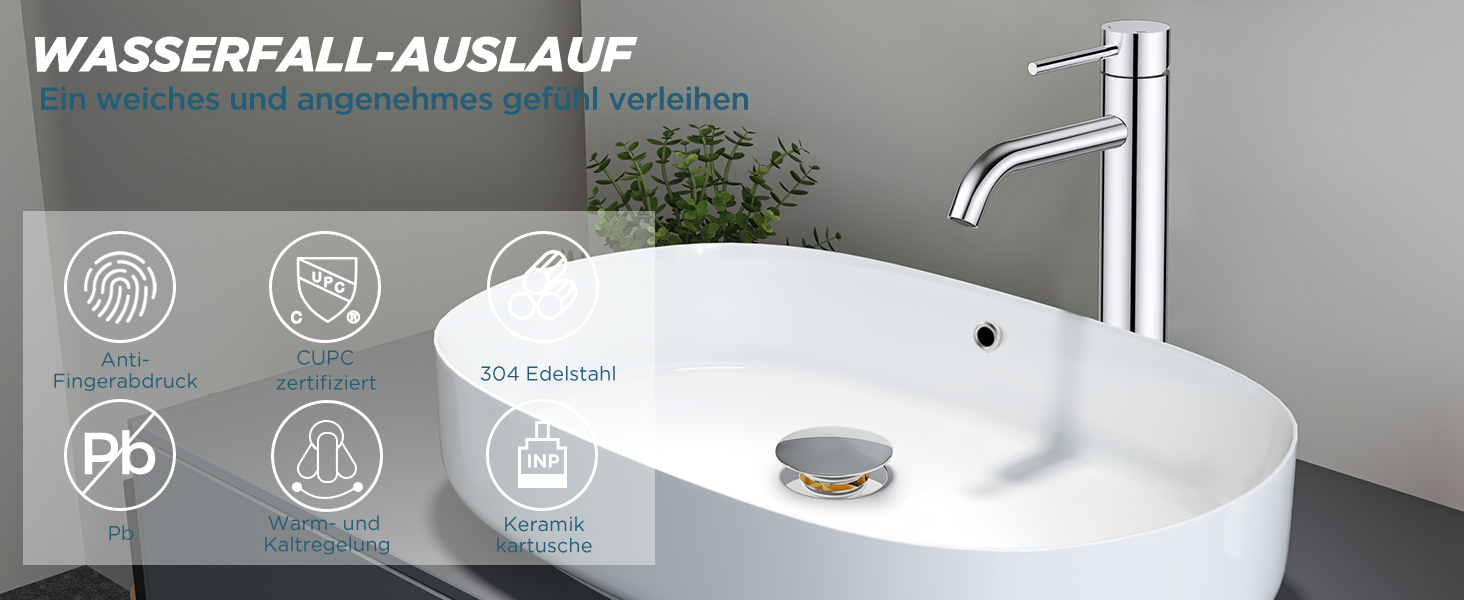 Змішувач для ванної кімнати FORIOUS з набором для зливу, чорний, висота виливу 190 мм, однорідний змішувач для умивальника