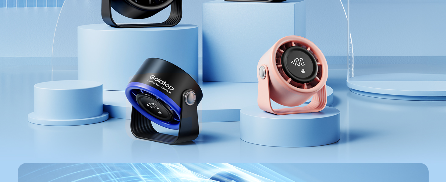 Вентилятор USB Gaiatop Klein безшумний, акумуляторний, настільний з 5 рівнями та потужним потоком повітря, сенсорний дисплей, поворотний на 360°, міні-вентилятор для спальні, офісу, столу, чорний