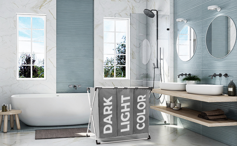 Сортувальник для білизни Oxford Trio з 3 відділеннями (102L), сірий | Кошик для білизни, контейнер для брудної білизни