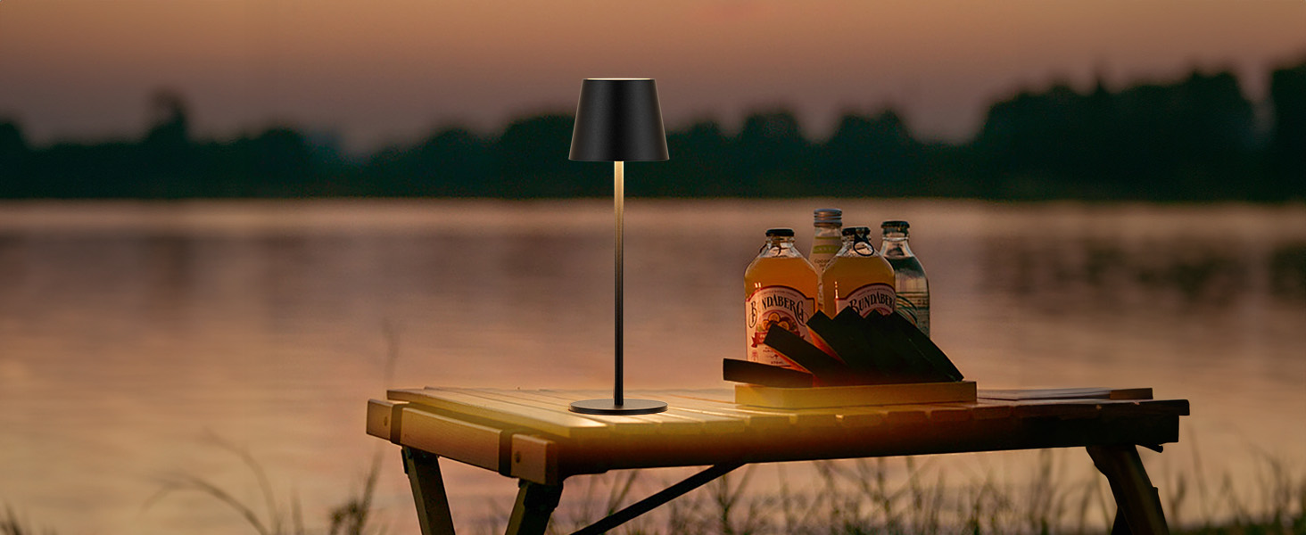 LED настільна лампа Klighten з регулюванням яскравості, акумуляторна, чорна, для дому та вулиці, USB-C, тепле світло 3000K, алюміній, IP54, вологостійка