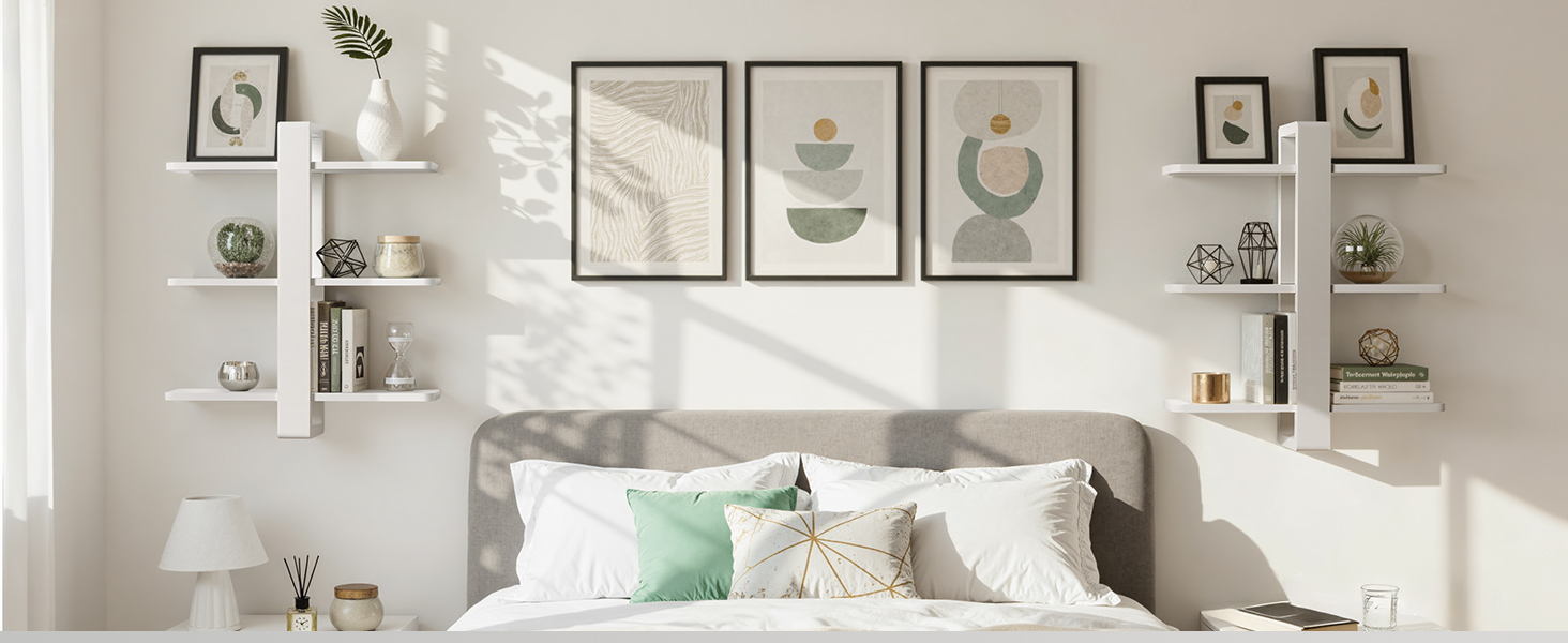 Полиця настінна дерев'яна SUMGAR, плаваючі полиці, 3-ярусна, біла 50x58 см для вітальні, спальні