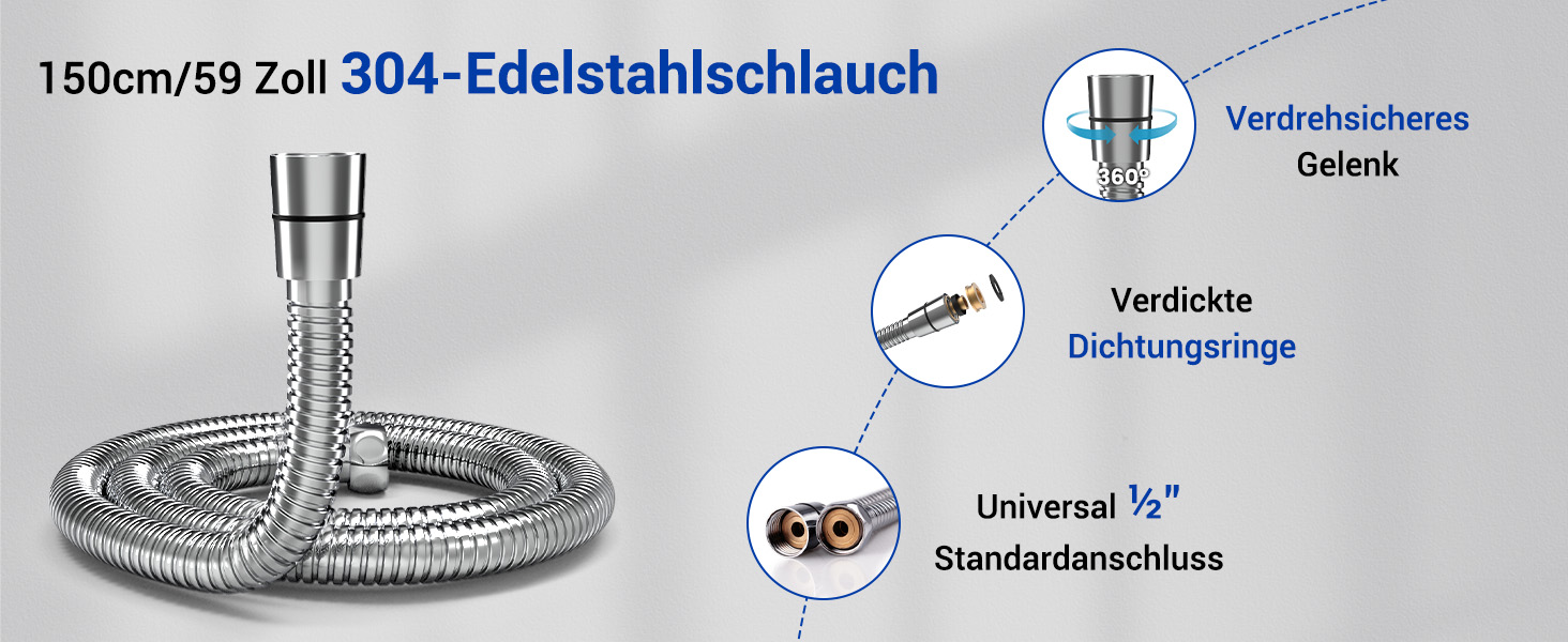 Насадка для душу Newentor з 6 режимами, велика, економна, високого тиску, позолочена (з шлангом 1,5 м)