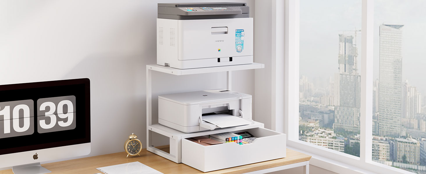 Підставка для принтера IBUYKE 2-ярусна, стіл з полицею для офісу, органайзер для паперів, книг, сканера, факсу, білого кольору TLJ015W