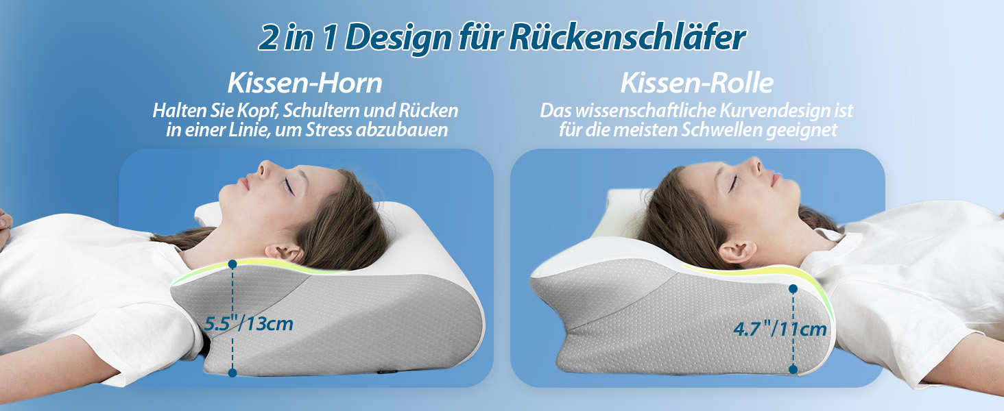 Ортопедична подушка для шиї HOMCA з Memory Foam, 2 в 1, з 3D охолодженням, 60x13/11x40 см, сіра