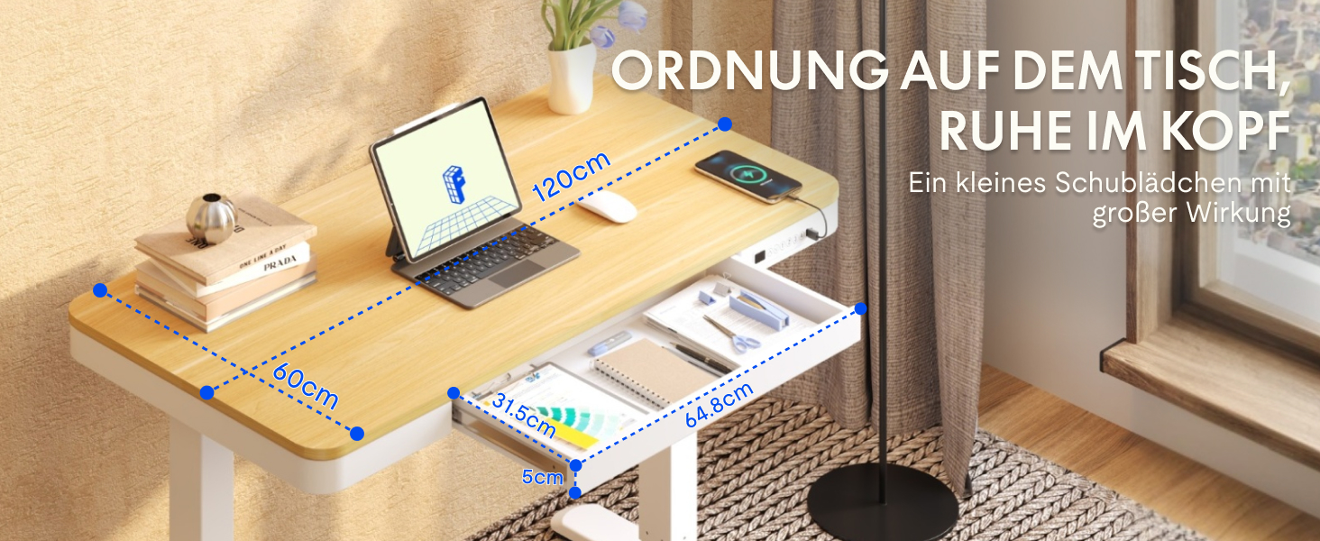 Електричний регульований стіл FLEXISPOT з USB та ящиком, зі скляною стільницею (140x70 см, білий)