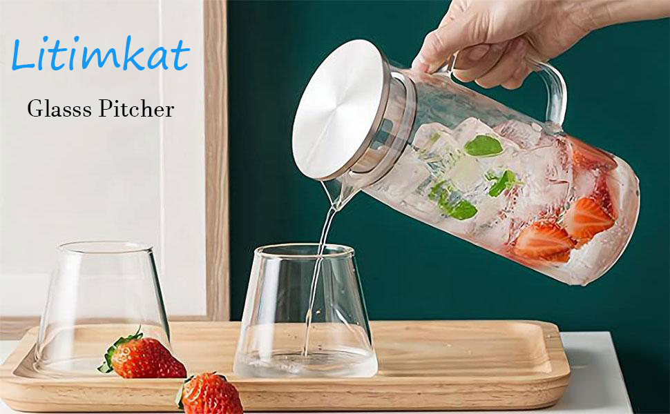 Скляна карафа для води 1.5л з кришкою, термостійка, для гарячих/холодних напоїв, вина, айс-ті та соків