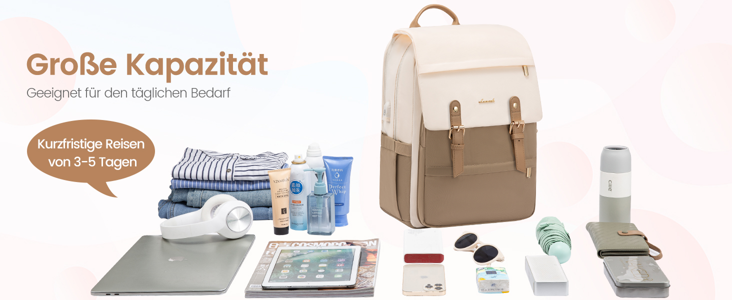 Жіночий рюкзак LOVEVOOK 15.6 дюймів: водонепроникний, для ноутбука, універсальний, для роботи, навчання, подорожей, бежевий/коричневий